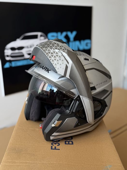 Мото Каска Shark Evo Yari Silver Mat L размер каска мотор пистов ендуро туристически Open Face с очила Шарк Ево Л размер Топ цена