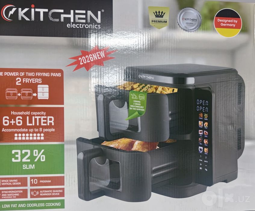 Супер новый двухэтажный аэрогриль Kitchen 12л, ayragril, aerogril