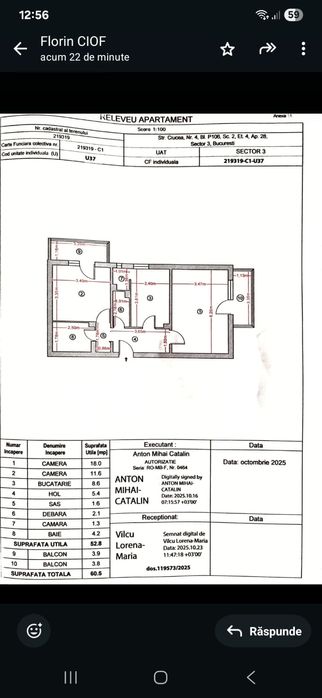 Vând apartament cu 2 camere conf 1 titan