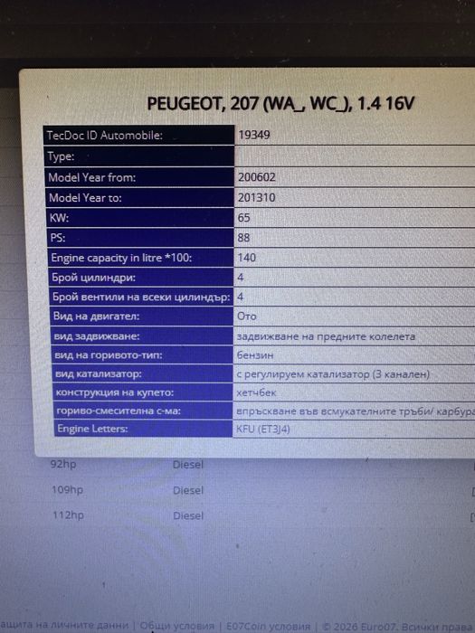 Пежо 207 1.4 16v ! На Части!!!