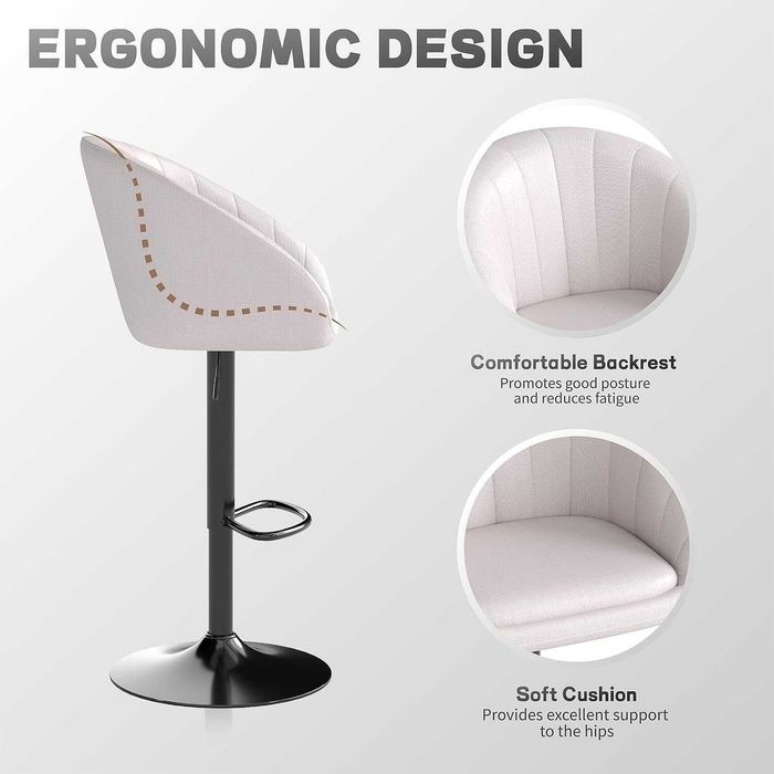 Set de 2 scaune de bar Youhauchair, reglabile pe inaltime, bej