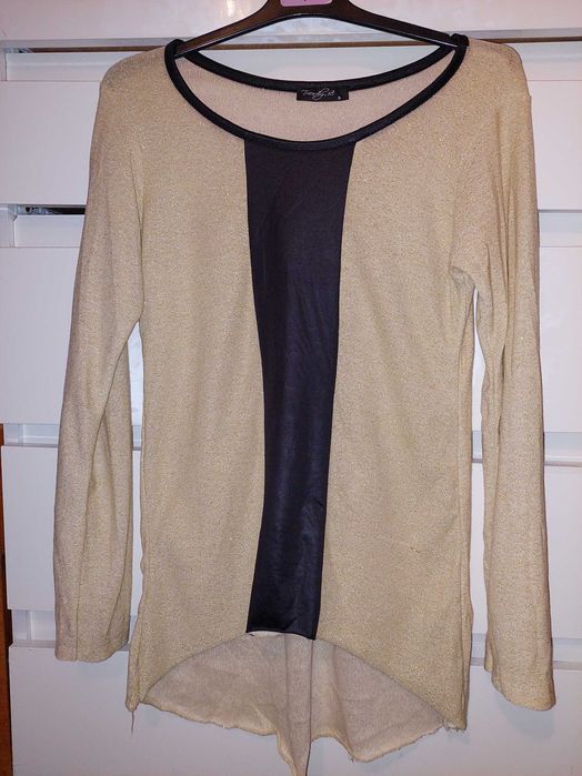 Bluza aurie cu piele, asimetrica - TRANSPORT GRATUIT