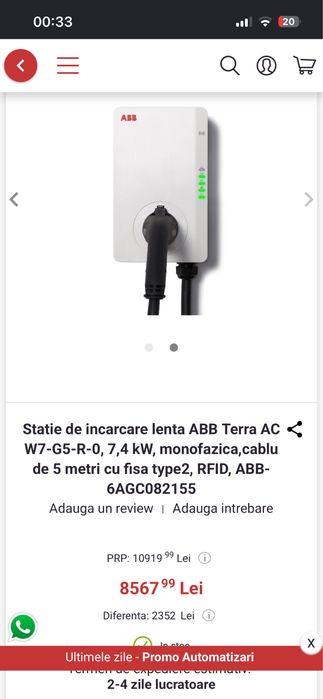 Statii de incarcare auto Abb noi /sigilate  ABB  6AGC082155 / Mopar E solutions/ cabluri incarcare 32A.22kw.5m toate noi