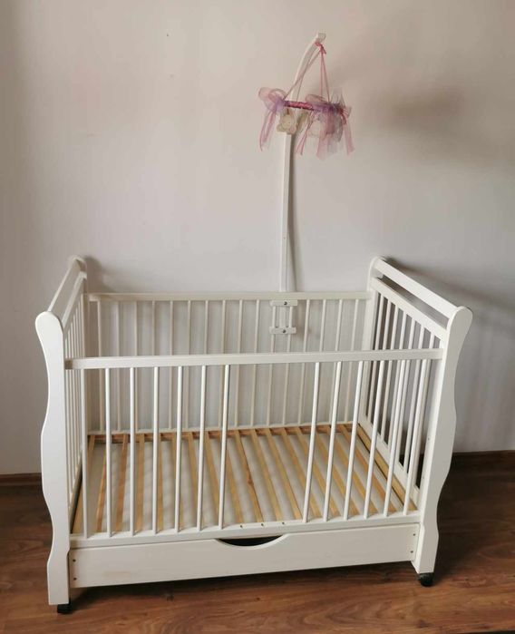 Pat bebe BabyNeeds Jas, din lemn, suport pentru baldachin