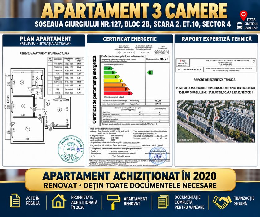 Apartament 3 camere, complet mobilat și utilat, parcare și boxă – Șoseaua Giurgiului, Sector 4