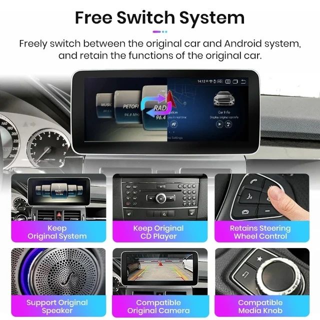 Navigatie Android Mercedes GLK , Carplay Android Auto + Camera