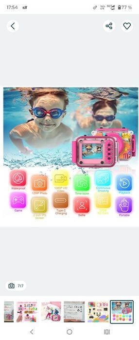 Cameră subacvatică Ushining impermeabilă pentru copii, cameră video di