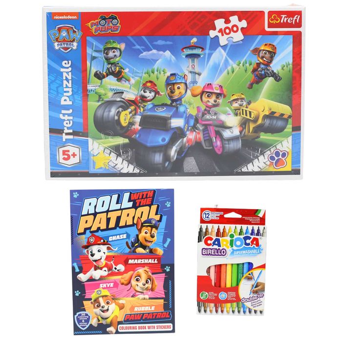 Puzzle Patrula Catelusilor 100 piese + Carte de colorat A4 + Carioci