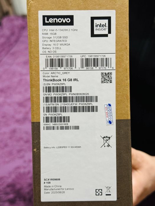 Lenovo ThinkBook 16 G8 IRL / Core i5-13420H / 16GB / 512GB SSD / 16”