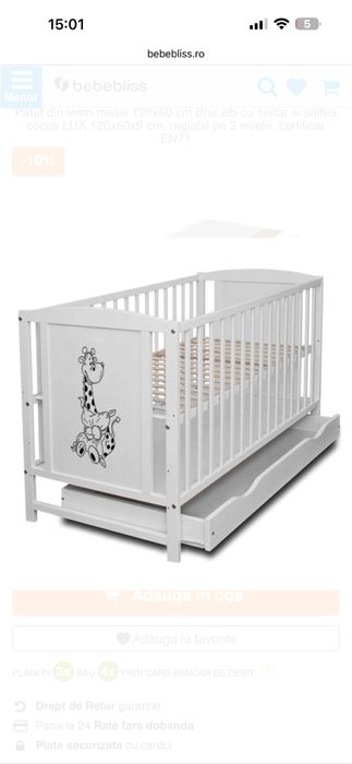 Vand -Pătuț multifuncțional MAMO-TATO – Giraffe White + saltea cocos