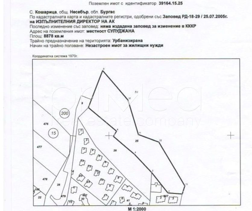 Парцел в Бургас, област-с.Кошарица площ 8878 цена 878800