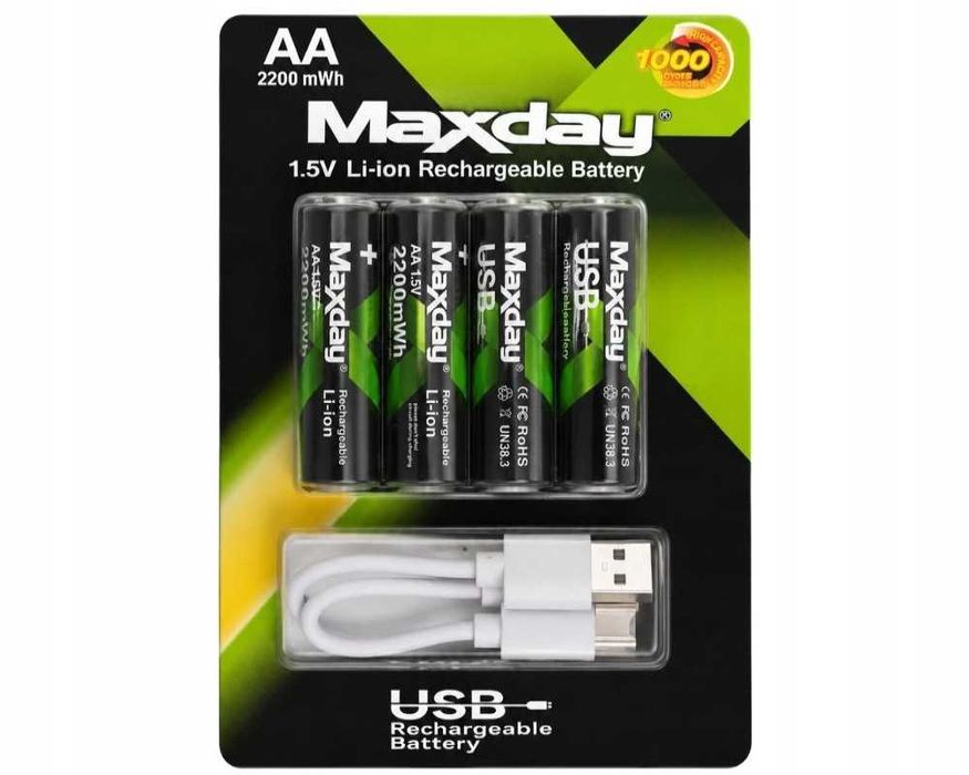 Set 4 baterii AA Li-ion 1.5V 440mAh reincarcabile USB-C 5V