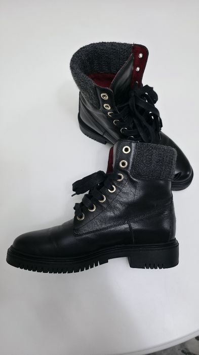 Ghete din piele cu manseta tricotata din lana, negre, marimea 38