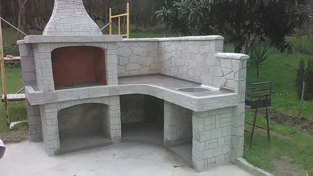 Летняя кухня,Барбекю,помпейская печь,очаг,водопад,пруд,камин,фонтан