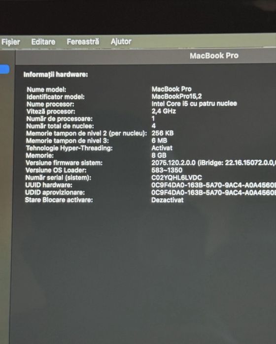 Vand macbook pro 2019 a1989 cititi descrierea