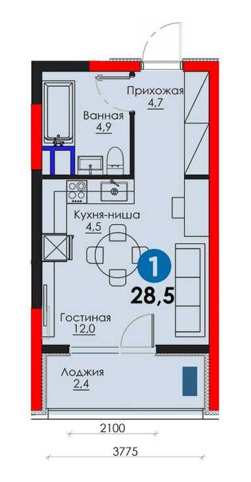ИПОТЕКА с ПВ от 5 050у.е на 1 комн квартиру 28.45 м² в ЖК у Озера
