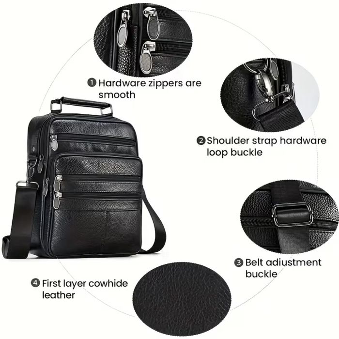 Мъжка дизайнерска ежедневна и стилна чанта с ципове/Кафява естест.кожа