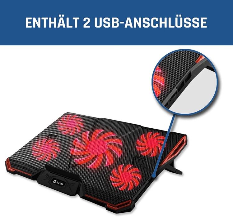 Охладителна подложка за лаптоп KLIM Cyclone с 5 вентилатора и подсветк