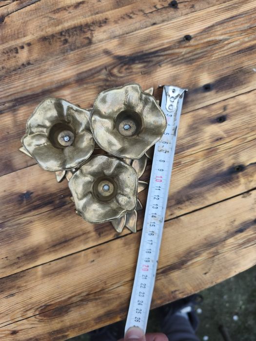 Троен месингов свещник