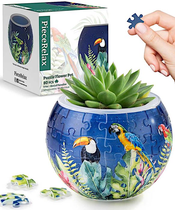 Puzzle 3D PieceRelax 80 piese – ghiveci Pasărea Paradisului, nou