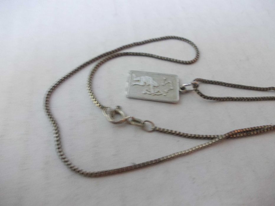 Lant si medalion zodia  sagetator vechi in argint