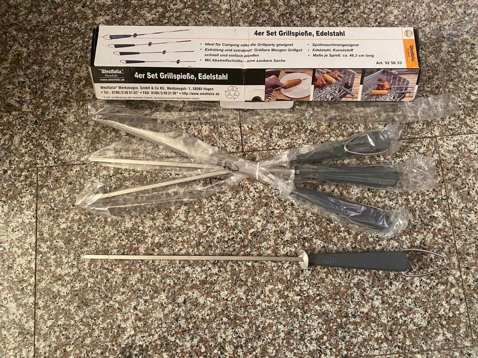 Set 4 țepușe grătar Westfalia, inox, 46,3 cm – noi, în cutie