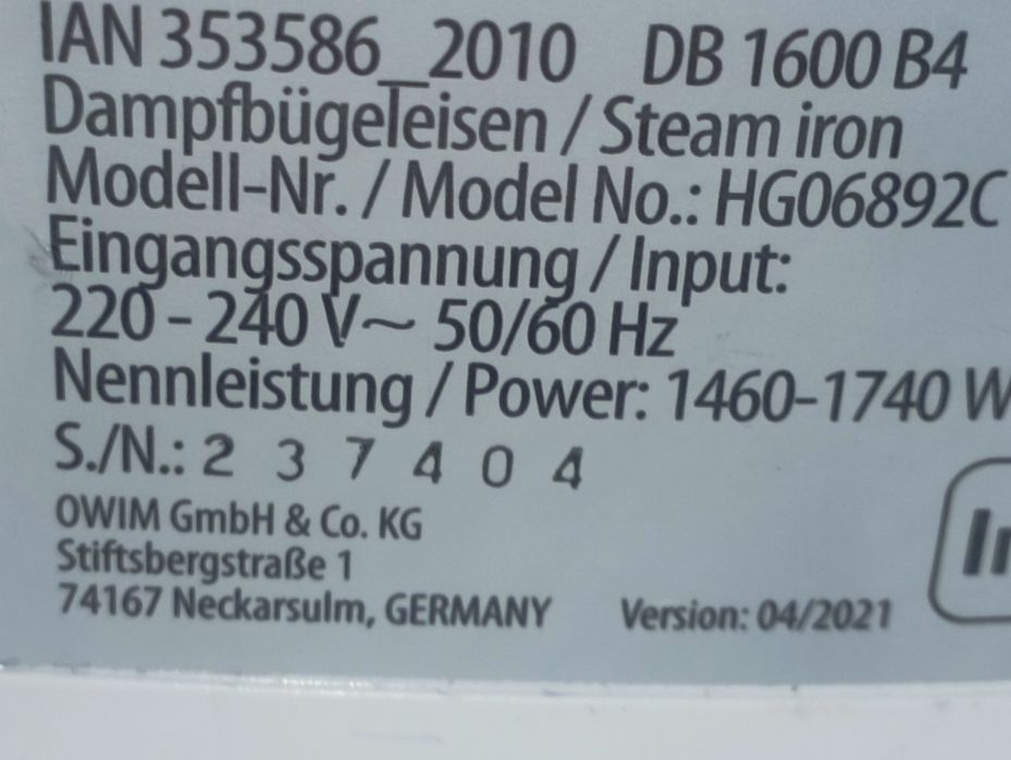 Fier de călcat cu abur nou Germania
