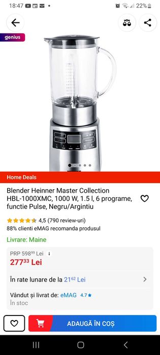 Blender  1000w display LCD cu functie zdrobire gheață