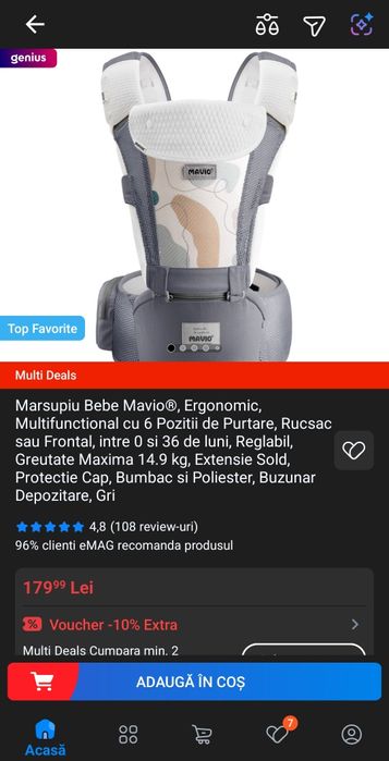 Marsupiu ergonomic Mavio cu scaunel, 6 pozitii