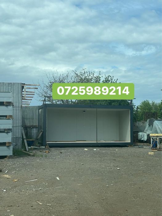 Container modular gri antracit cu riflaj de lemn sticla montaj livrare