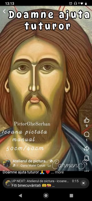 Iisus Hristos  50cm/40cm icoana pictata manual pe lemn de tei