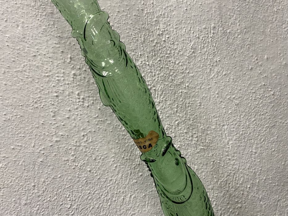 Висока зелена стъклена бутилка ръчно духано стъкло Европа 1950 1970