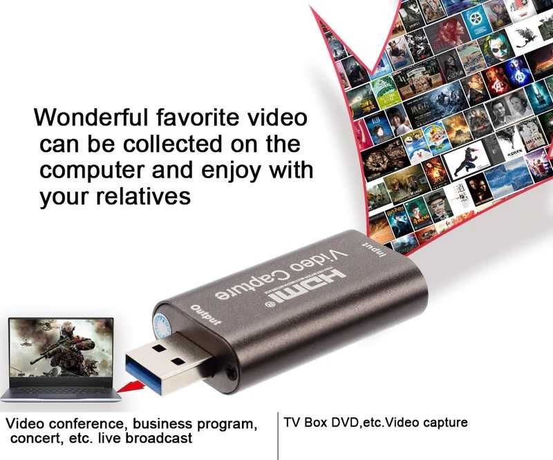 Видео Кепчър карта USB 3.0 флашка 4K аудио видео HDMI USB capture card