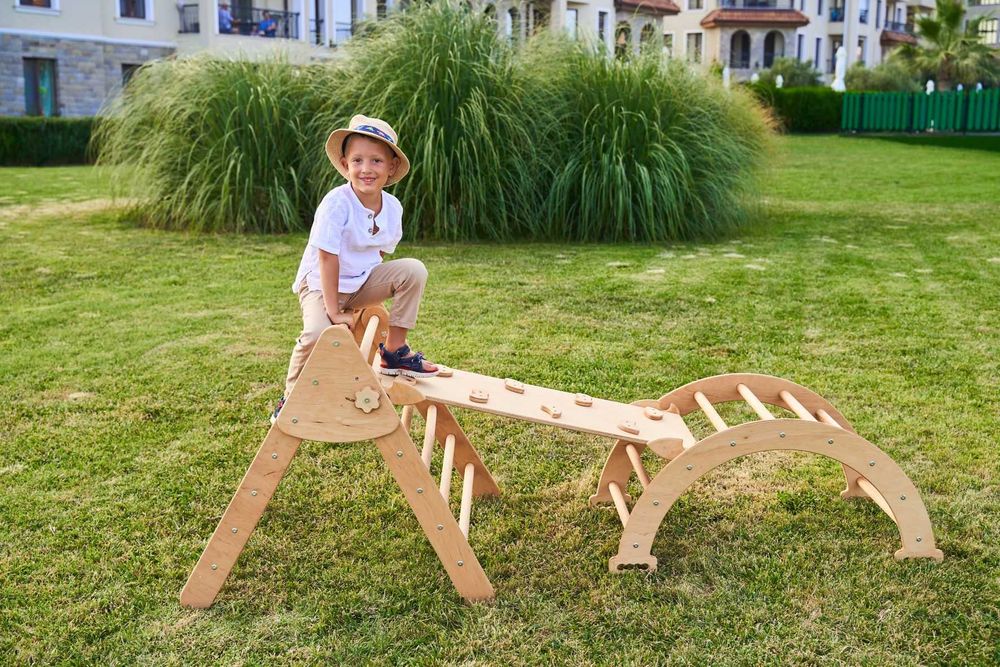 Set de catarare mare 3in1, Triunghi Pikler cu Rampa si Arc Escaladare