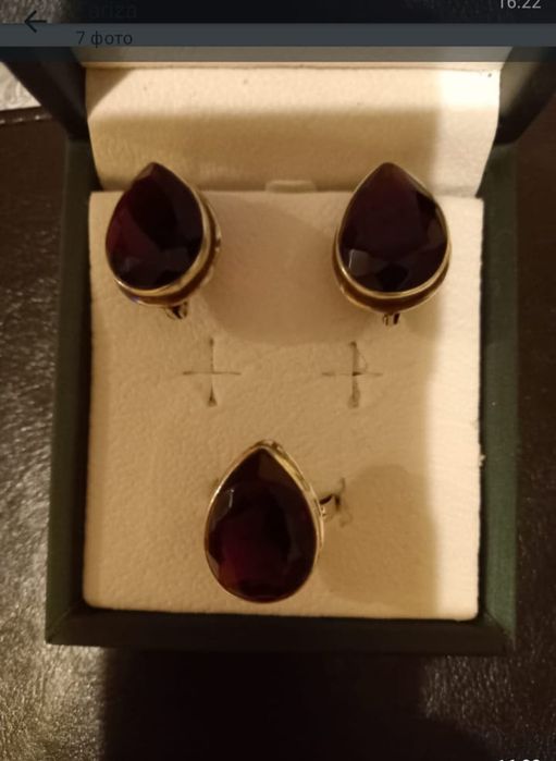 Серебряный набор с гранатом, 925 пробы