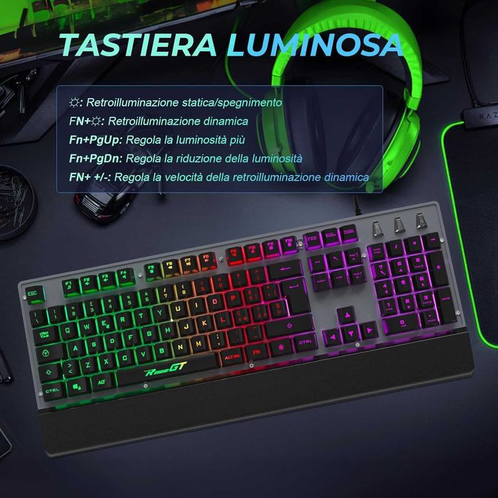 Геймърска клавиатура RaceGT QWERTY, италианска подредба, 104 клавиша