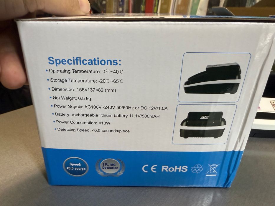 Детектор за фалшиви евро банкноти с батерия банкнотоброячна машина