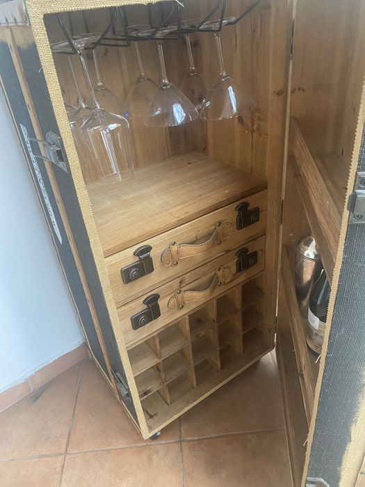 Minibar lemn si piele - stil industrial