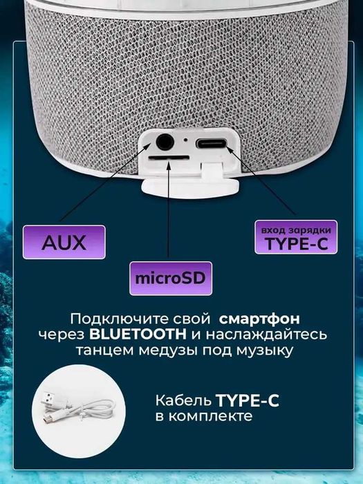 Умная колонка-светильник “Медуза”, Bluetooth, ночник-лампа, проектор