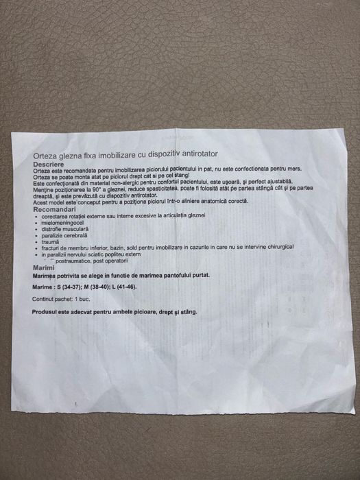 Orteza glezna fixa imobilizare cu dispozitiv antirotator