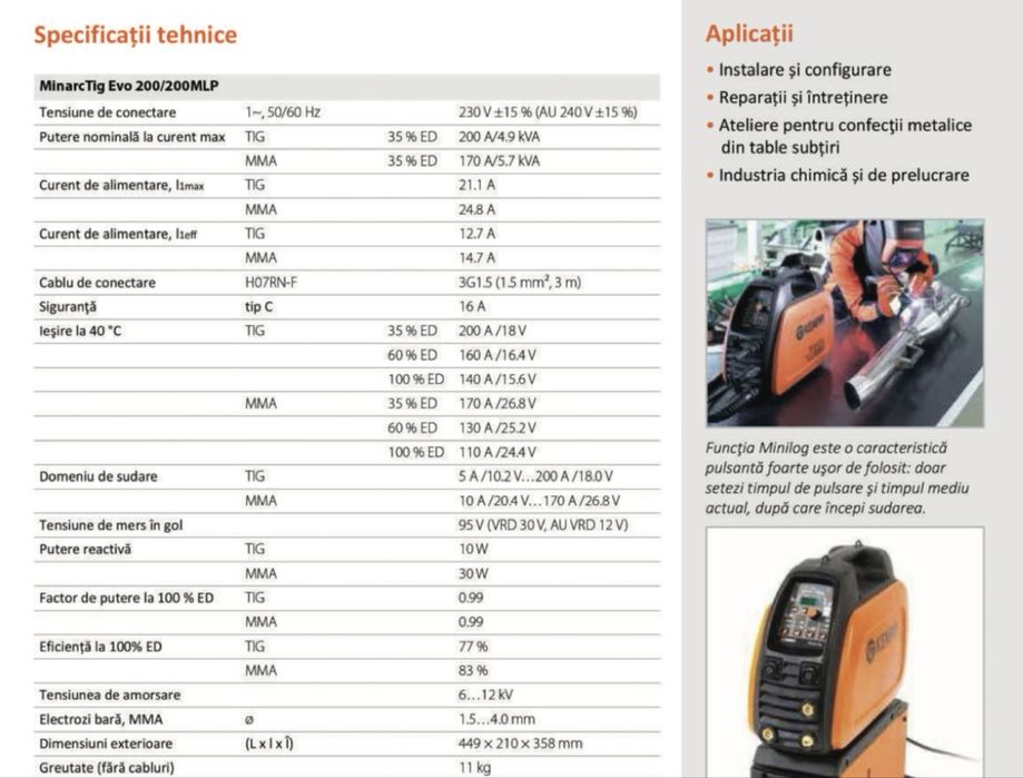 Aparat de sudura TIG / MMA Kemppi Minarc Tig Evo 200 / 200 amperi/220v