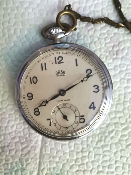 Колекционерски антикварен швейцарски джобен часовник ARSA EXTRA