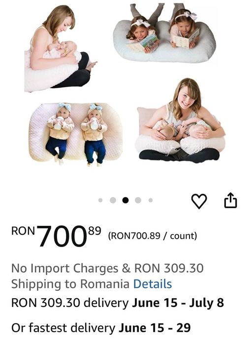 Perna alăptat pentru GEMENI (nu se livrează in Romania, doar prin Amazon cu 300ron livrarea)