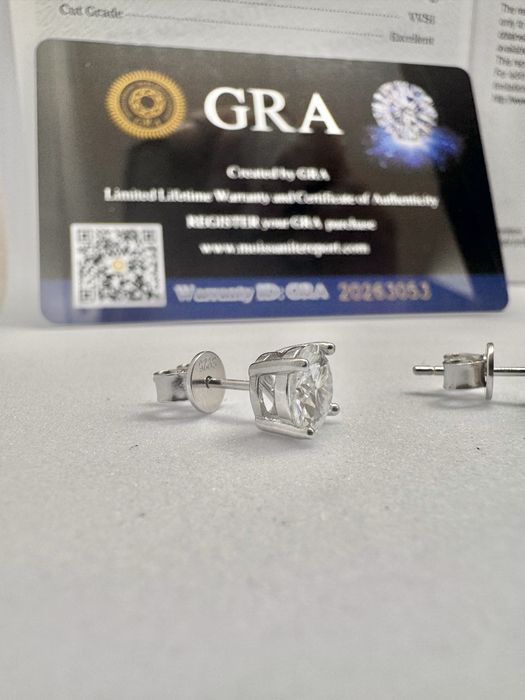 Сребърни обеци с мойсанит (Диамант) 1 карат