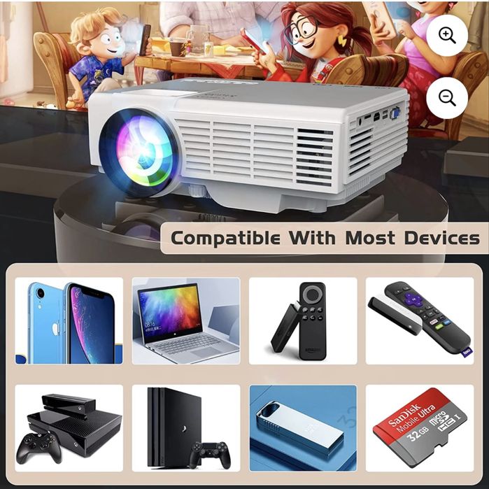 Новинка!  Мини видеопроектор DR.J с экраном 8000L HD 1080P из Америки