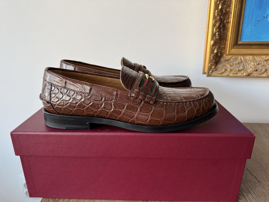 Mocasini Gucci piele de crocodil