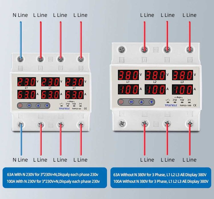 Трифазно реле за контрол на напрежение и ток до 100А, До 300V,20204171
