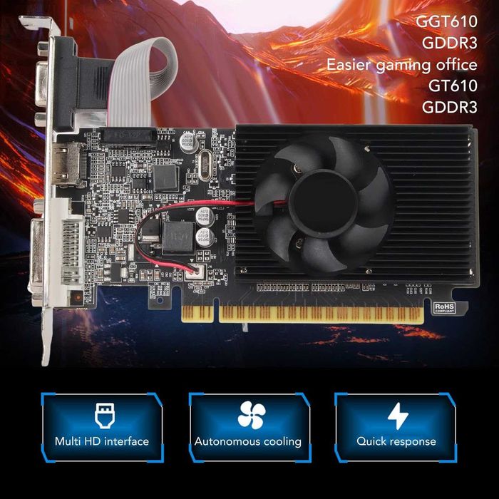 Placă video GPU GT610,1GB DDR3 64Bit 1800MHz PC HDMI VGA DVI PCIE 2.0