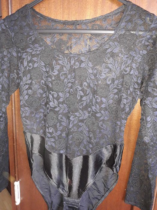 Дамско дантелено боди дълъг ръкав S-M, еластично