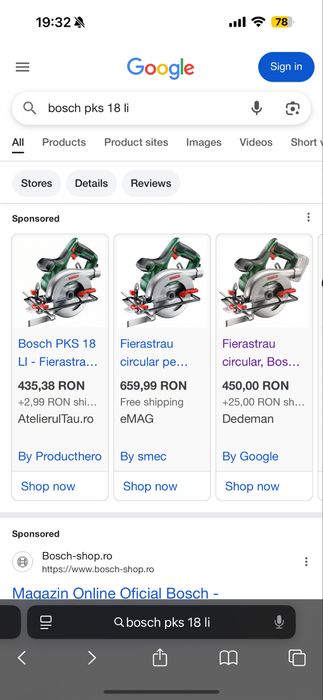 Circular acumulator Bosch 18 V PKS 18 Li